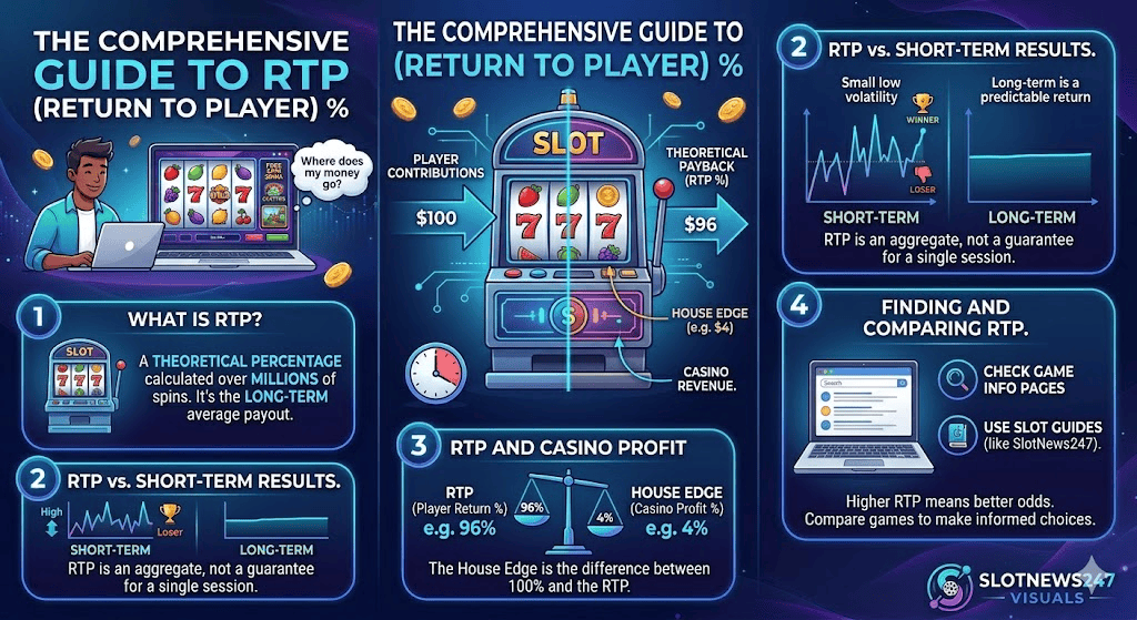 Illustration showing Return to Player (RTP) percentage in online slots