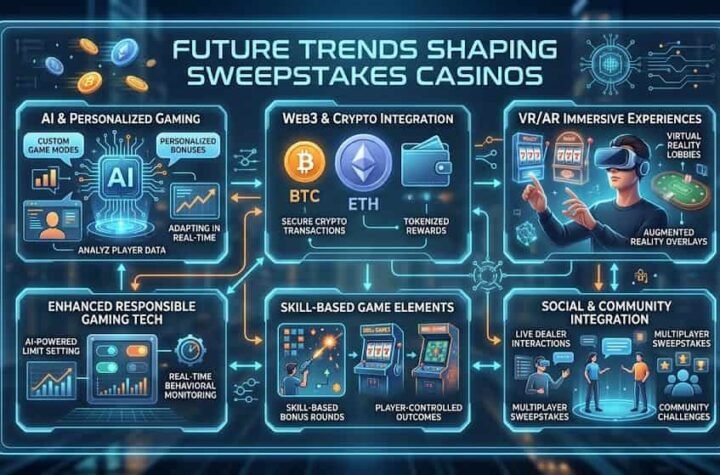 Data chart representing future trends shaping sweepstakes casinos revenue growth and market size projections across North America through 2030.