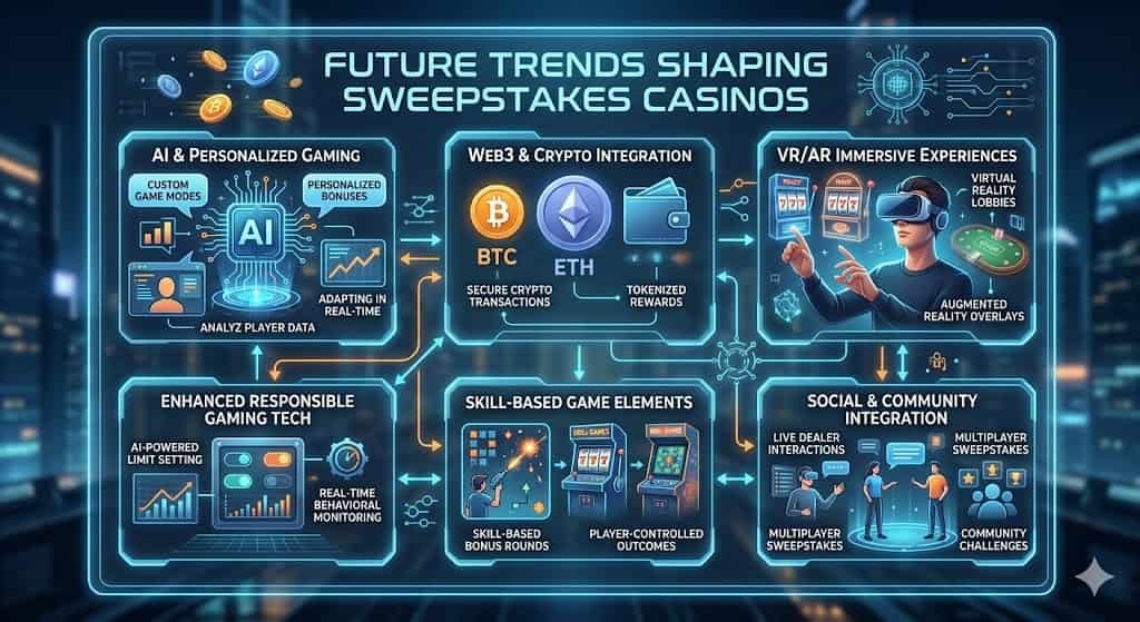 Data chart representing future trends shaping sweepstakes casinos revenue growth and market size projections across North America through 2030.